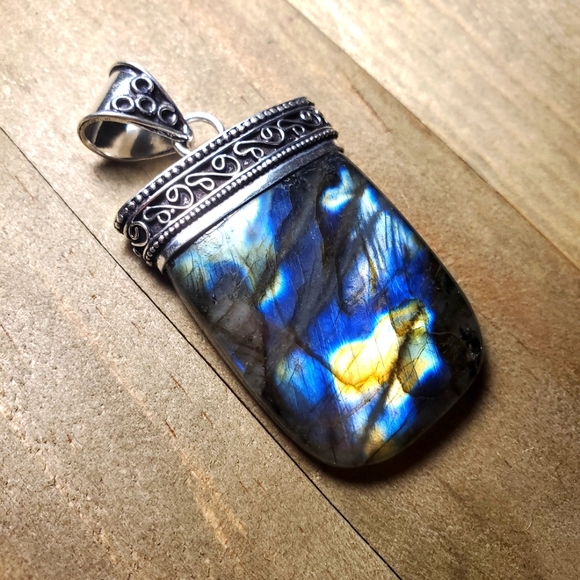 Hand Crafted Jewelry - Firey labradorite slab pendant